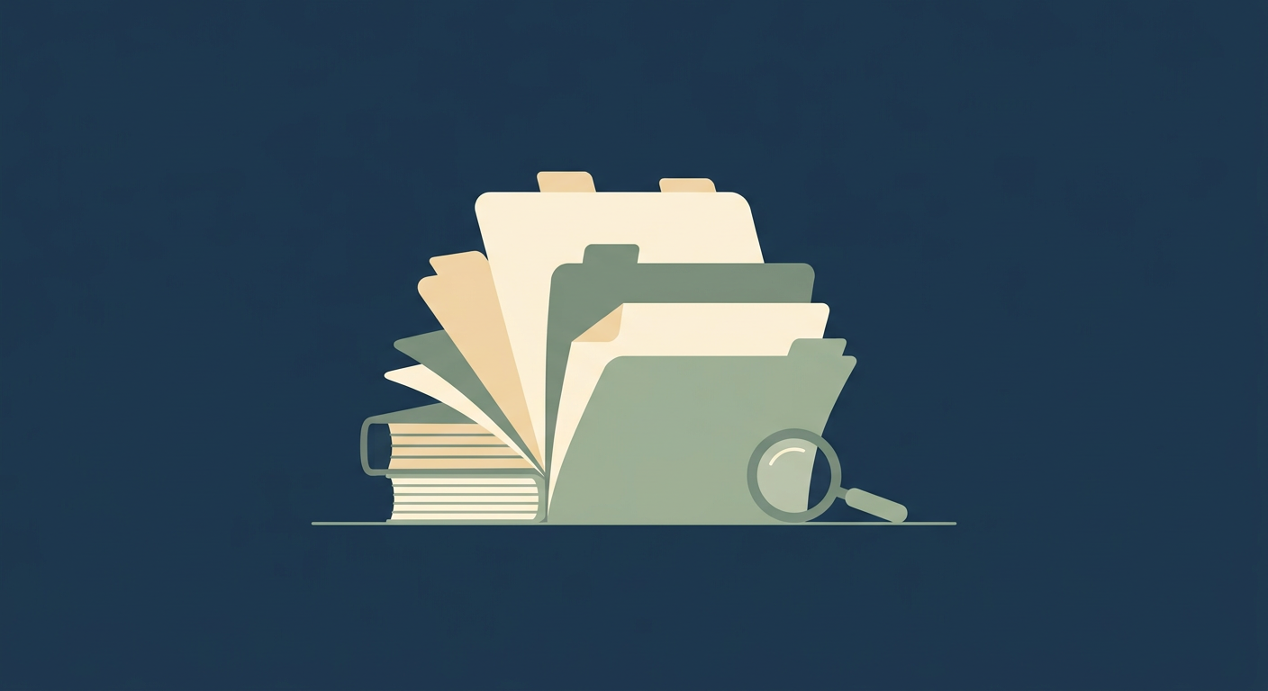 A stack of tabbed booklets and papers with a magnifying glass, representing the Blueprint pack